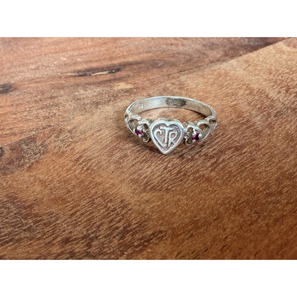 Sterling Silver CTR Choose the Right Heart Ruby Ring Sz 7 Ladies LDS Mormon 925